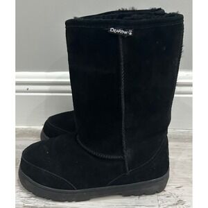 Bearpaw Emma Tall Black Suede Sheepskin Fur Lined Winter Boots Womens 7